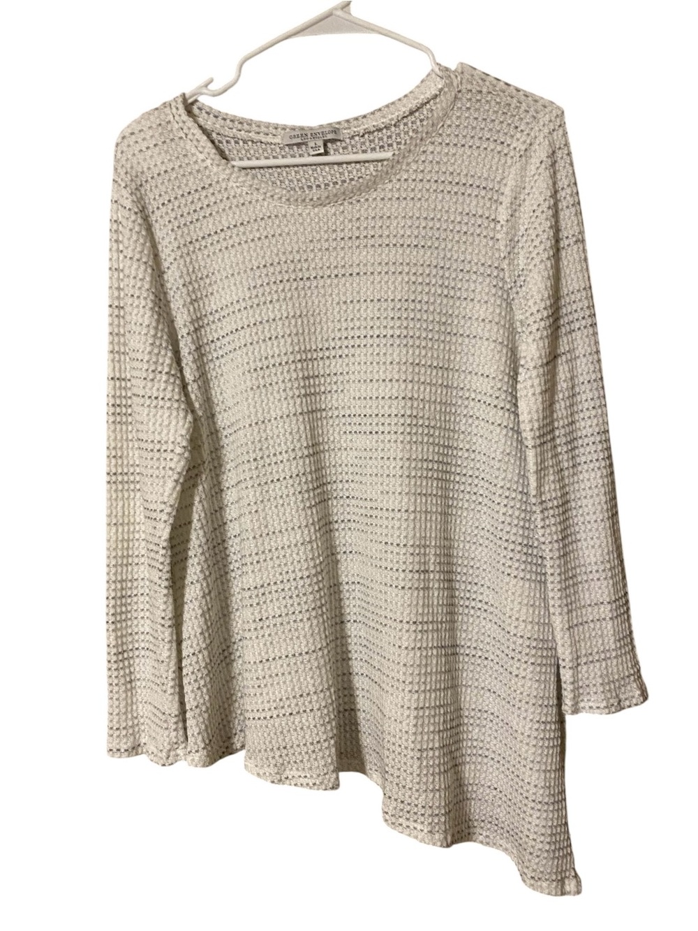 Green Envelope Long Sleeve Asymmetrical Top Large Gray USA Lagenlook Comfy Cozy